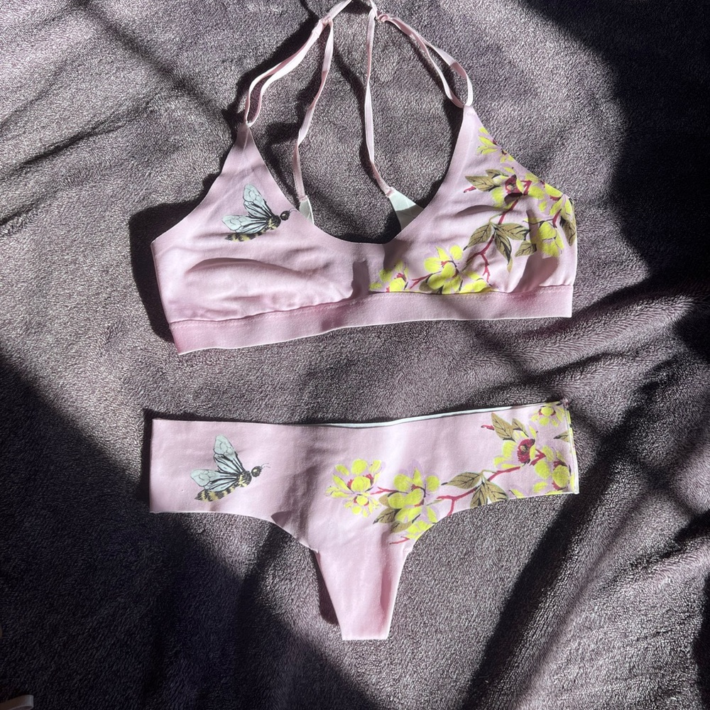 Bees and Flowers Bralette and Thong Set